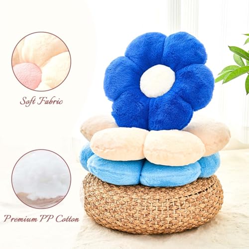 Kcvvcr Beige Flower Pillow, Cute Decorative Flower Shaped Throw Pillow with Faux Rabbit Fur, 14.9" Soft Flower Plush Throw Pillow Floor Pillows Room Décor for Bedroom Living Room - Image 4