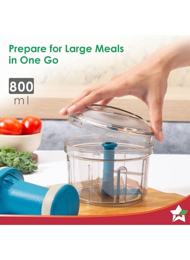 Leeza - Glory Push Chopper – 800ml Vegetable & Fruit Chopper with 3 Stainless Steel Blades, Anti-Slip Base, Easy-Pull Handle – Compact Manual Food Processor - Image 1
