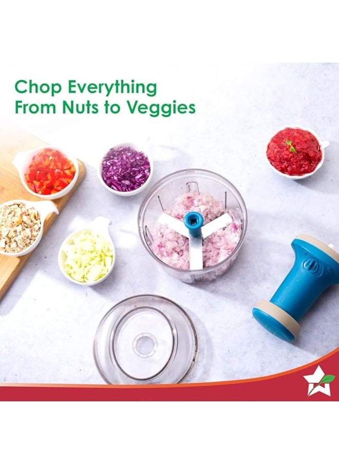 Leeza - Glory Push Chopper – 800ml Vegetable & Fruit Chopper with 3 Stainless Steel Blades, Anti-Slip Base, Easy-Pull Handle – Compact Manual Food Processor - Image 1