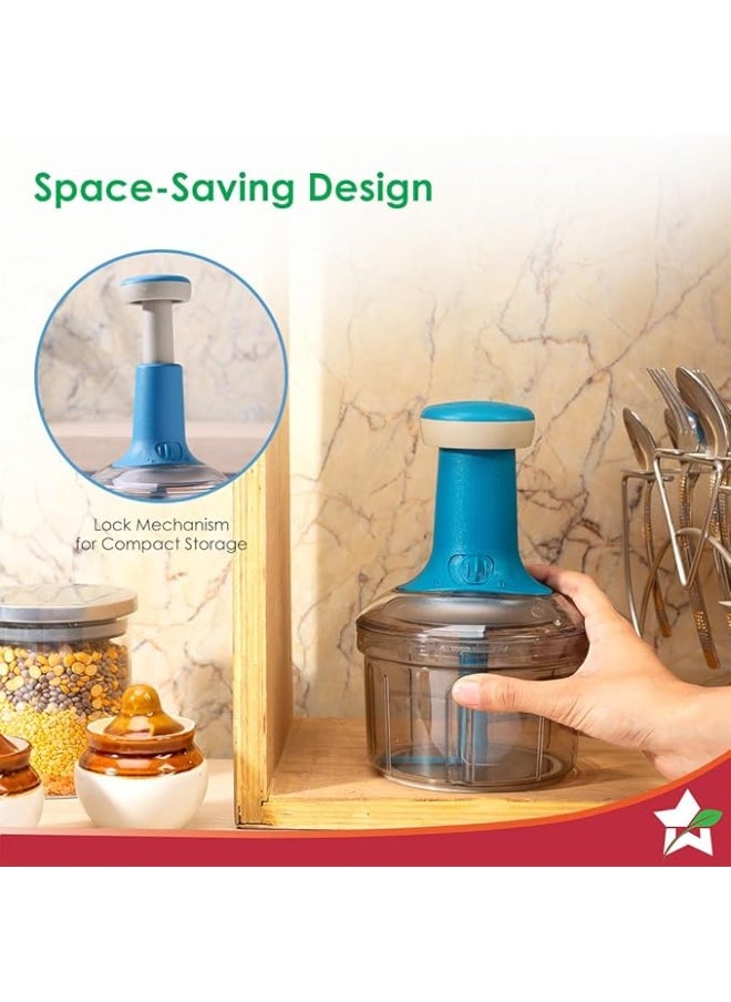 Leeza - Glory Push Chopper – 800ml Vegetable & Fruit Chopper with 3 Stainless Steel Blades, Anti-Slip Base, Easy-Pull Handle – Compact Manual Food Processor - Image 1