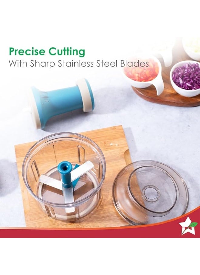 Leeza - Glory Push Chopper – 800ml Vegetable & Fruit Chopper with 3 Stainless Steel Blades, Anti-Slip Base, Easy-Pull Handle – Compact Manual Food Processor - Image 1