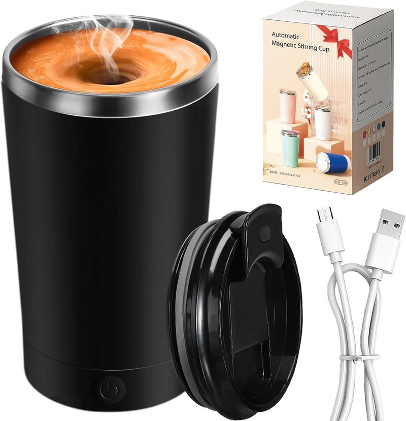 Hatisan Self Stirring Coffee Mug With Lid Electric High Speed Self Stirring Mug 400ml Rechargeable Detachable Stainless Steel Self Stirring Cup for Coffee, Milk, Cocoa Christmas Gift(Black) - Image 1
