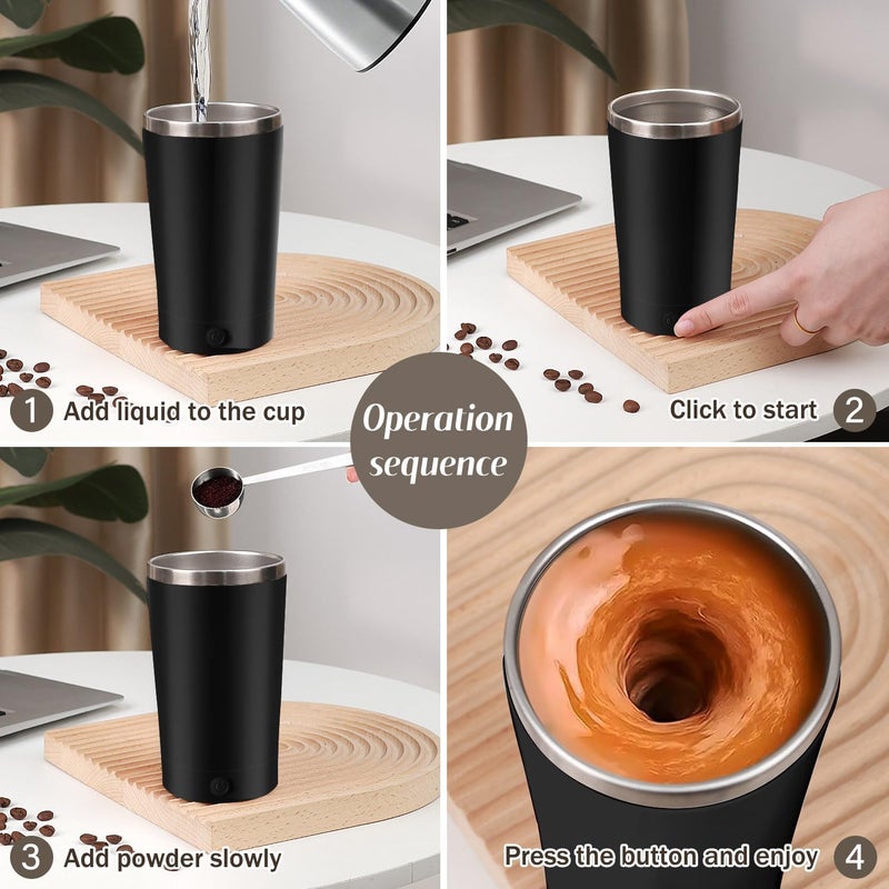 Hatisan Self Stirring Coffee Mug With Lid Electric High Speed Self Stirring Mug 400ml Rechargeable Detachable Stainless Steel Self Stirring Cup for Coffee, Milk, Cocoa Christmas Gift(Black) - Image 3