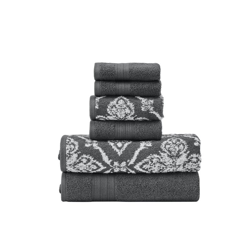 Modern Threads Modern Threads Amaris 6Piece Reversible Yarn Dyed Jacquard Towel Set  Bath Towels Hand Towels  Washcloths  Super Absorbent  Quick Dry  100 Combed Cotton Coal 