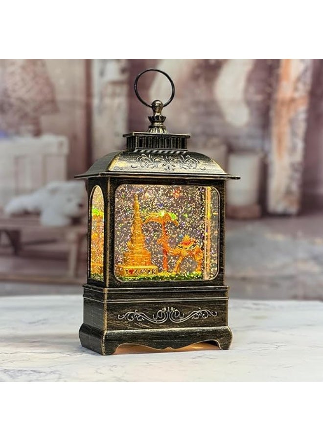 DYD Dubai Globe Lantern – Flat LED Light with Burj Khalifa, Camel & Palm Tree | Modern Desert-Inspired Water Globe Lamp for Home Decor & Gifts Bronze, GMXDB003-1 By DYD Delights - Image 1