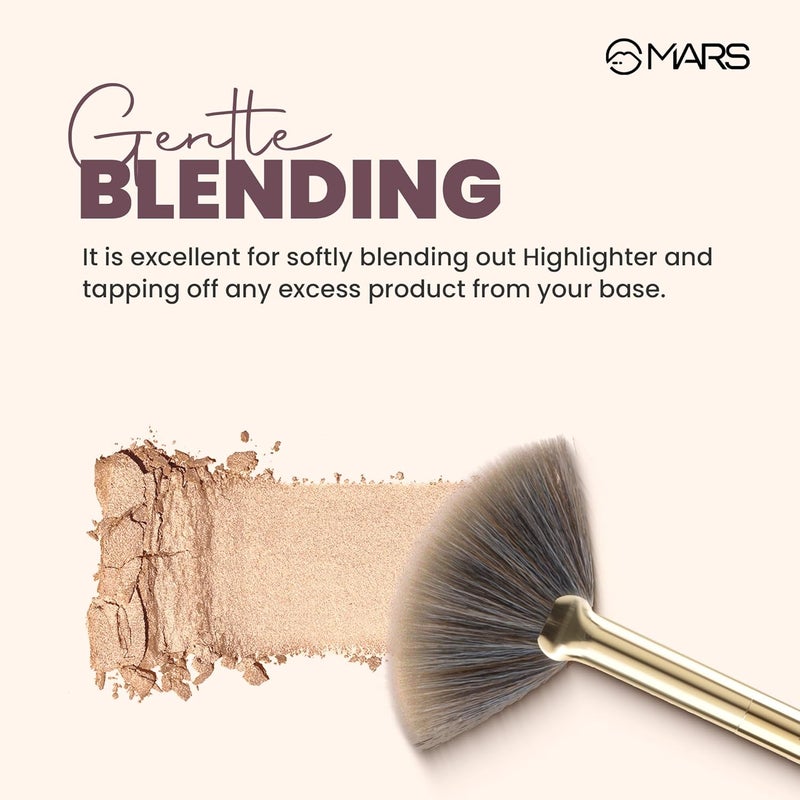 MARS Artist's Arsenal Professional Fan Brush For Face Highlighting | Precise Synthetic Brushes | Feather Soft Touch | Perfect For Highlighting | Luxe Packaging Makeup Brush (Golden) - Image 3