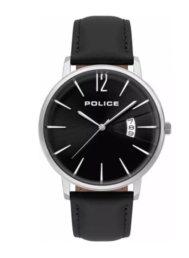 Men Virtue Black Leather Strap Analog Watch for Men, 44mm