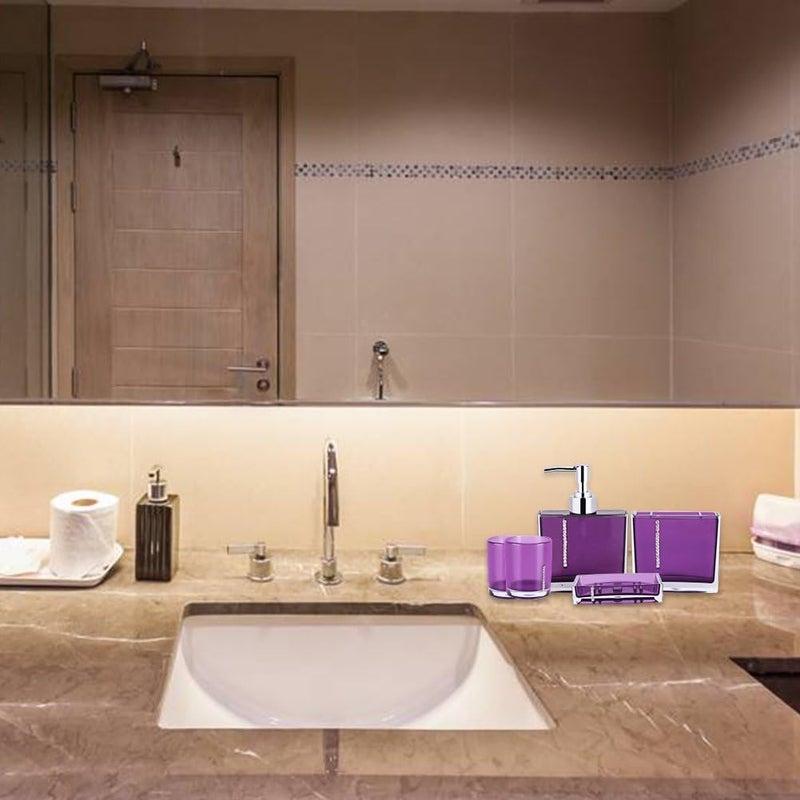 klarako 5 Pcs Bathroom Accessories Set Luxury Bath Vanity Set with Toothbrush Holder Containe Tumble Soap Dish Liquid Soap Lotion Pump Dispenser Purple Lotion Dispenser Soap Pump Toothbrush Cup - Image 4