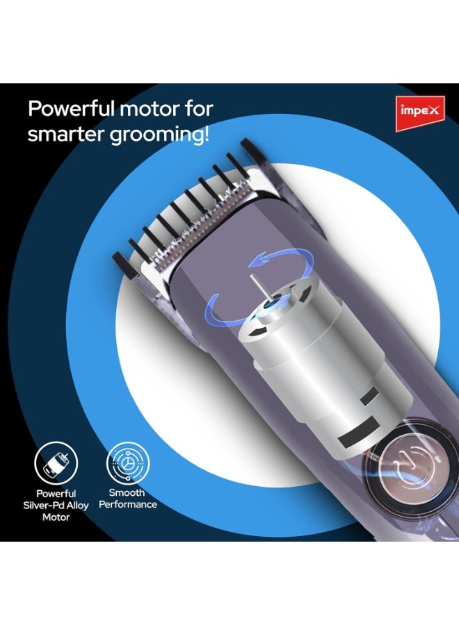 Impex Trimmer IHC3 Corded and Cordless Rechargeable, Trimmer for Men with 4 Length Adjustment, Adjustable Caps and LED Indicator For Charging Indication, With 6 Months Warranty - Image 2