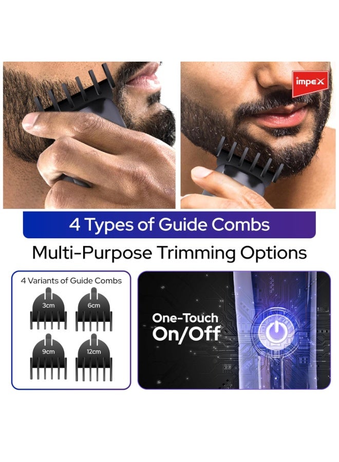 Impex Trimmer IHC3 Corded and Cordless Rechargeable, Trimmer for Men with 4 Length Adjustment, Adjustable Caps and LED Indicator For Charging Indication, With 6 Months Warranty - Image 4