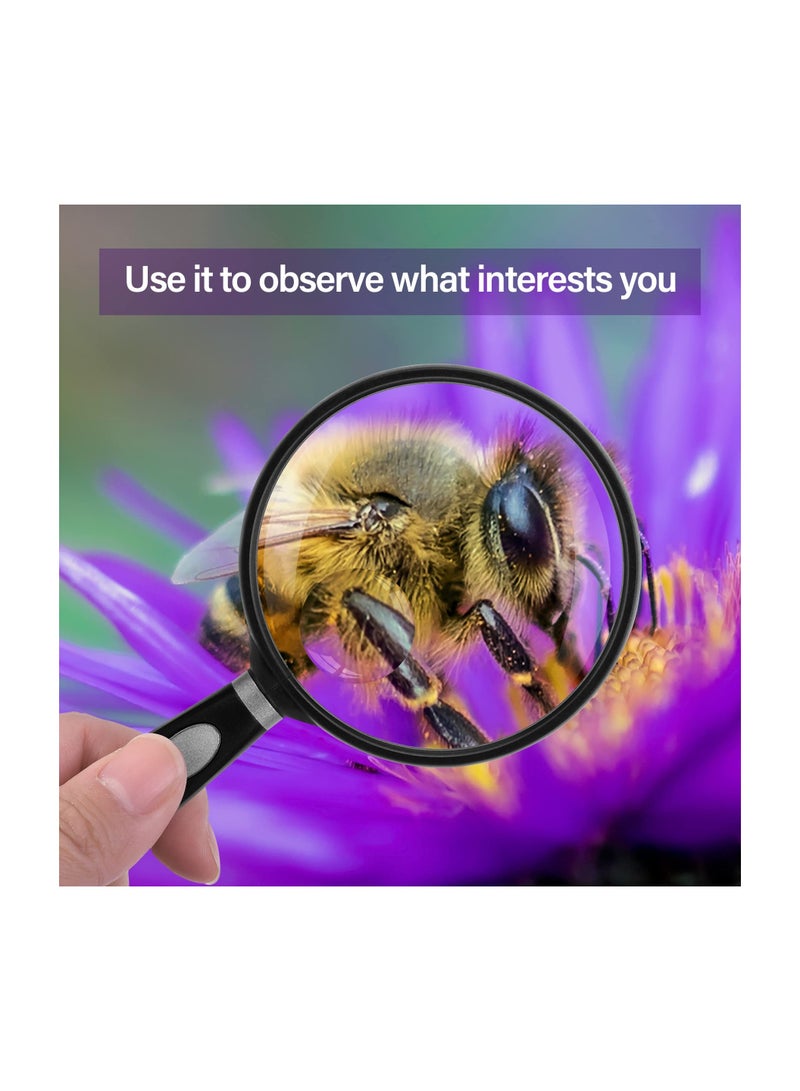 SYOSI Handheld Reading Magnifier 10X 30X 75mm Shatterproof Lens Rubbery with Non Slip Soft Handle for Seniors and Kids Nature Exploration Insect Hobby Observation Silver - Image 3