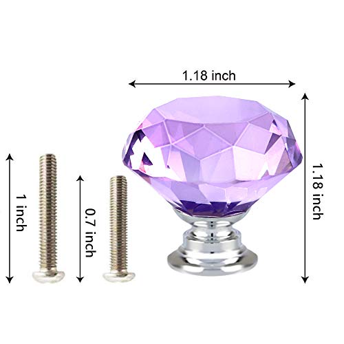 ANJUU 12 Pcs 30mm Diamond Shape Crystal Glass Cabinet Knobs with Screws Drawer Knob Pull Handle Used for Kitchen, Dresser, Door, Cupboard (Purple) - Image 2