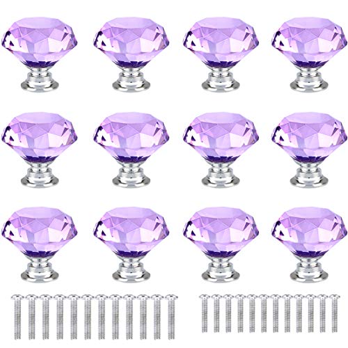 ANJUU 12 Pcs 30mm Diamond Shape Crystal Glass Cabinet Knobs with Screws Drawer Knob Pull Handle Used for Kitchen, Dresser, Door, Cupboard (Purple) - Image 1