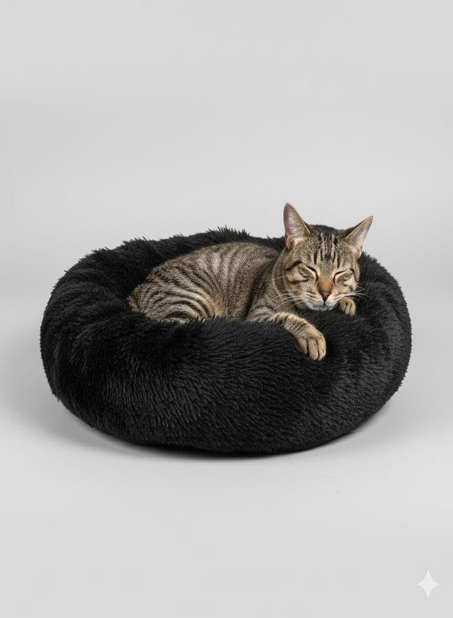 Small Black Dog Bed - Round Washable Pet Bed for Dogs & Cats, Soft Comfortable Cushion, Durable All-Season Puppy Sleeping Nest - Image 5