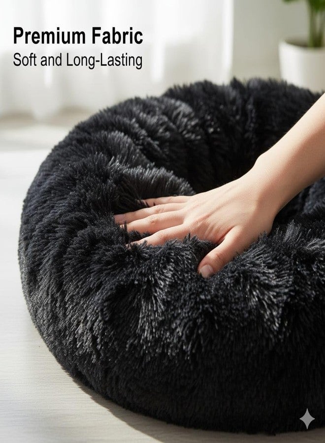 Small Black Dog Bed - Round Washable Pet Bed for Dogs & Cats, Soft Comfortable Cushion, Durable All-Season Puppy Sleeping Nest - Image 3