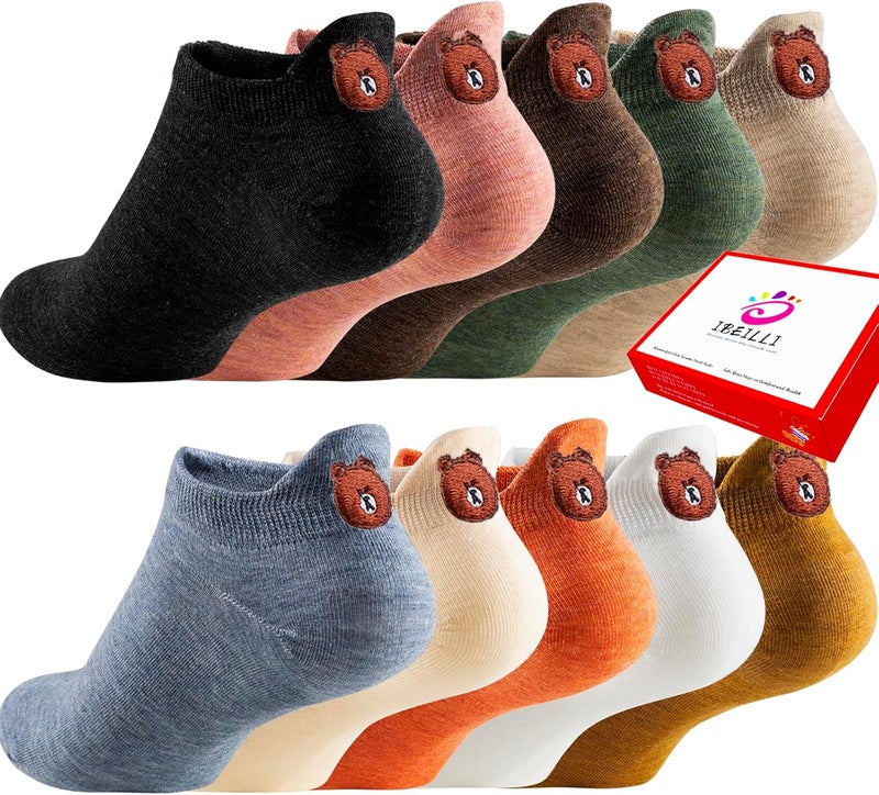 IBEILLI Women Cute Socks 10 Pairs Cotton Kawaii Embroidered Funny Low Cut Ankle Socks for Women Girls - Image 1