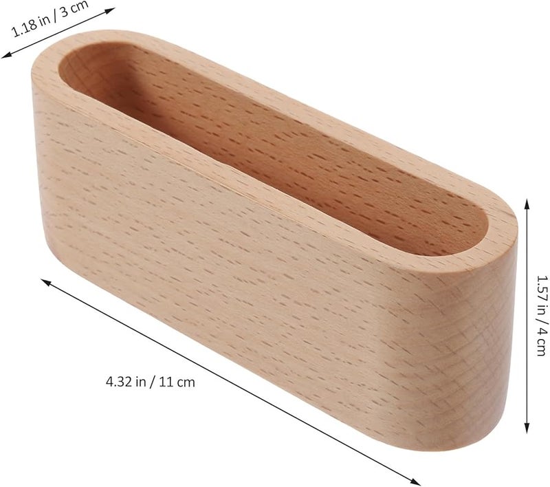 Solid Beech Wood Business Card Box with Desktop Holder Stand for Office Desk Organization - Image 3