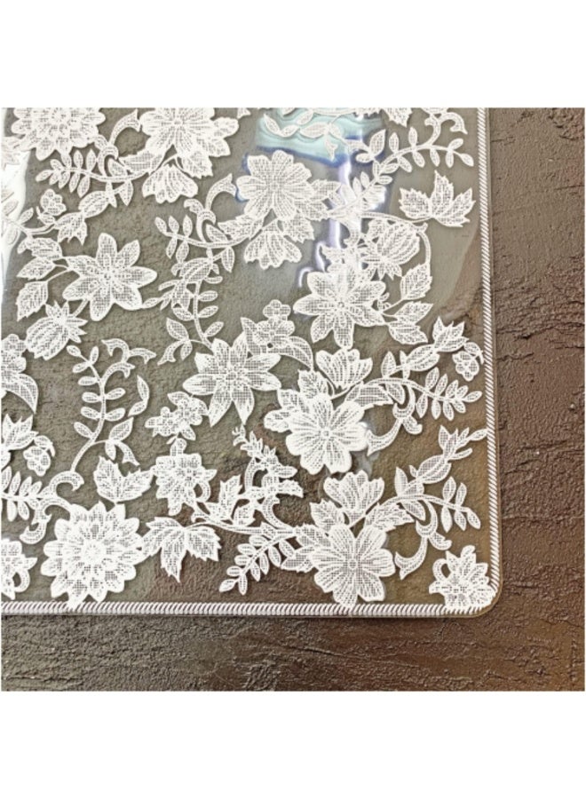 White flexible plastic tablecloth – soft and elegant embossed design – stain resistant and easy to clean - Image 2