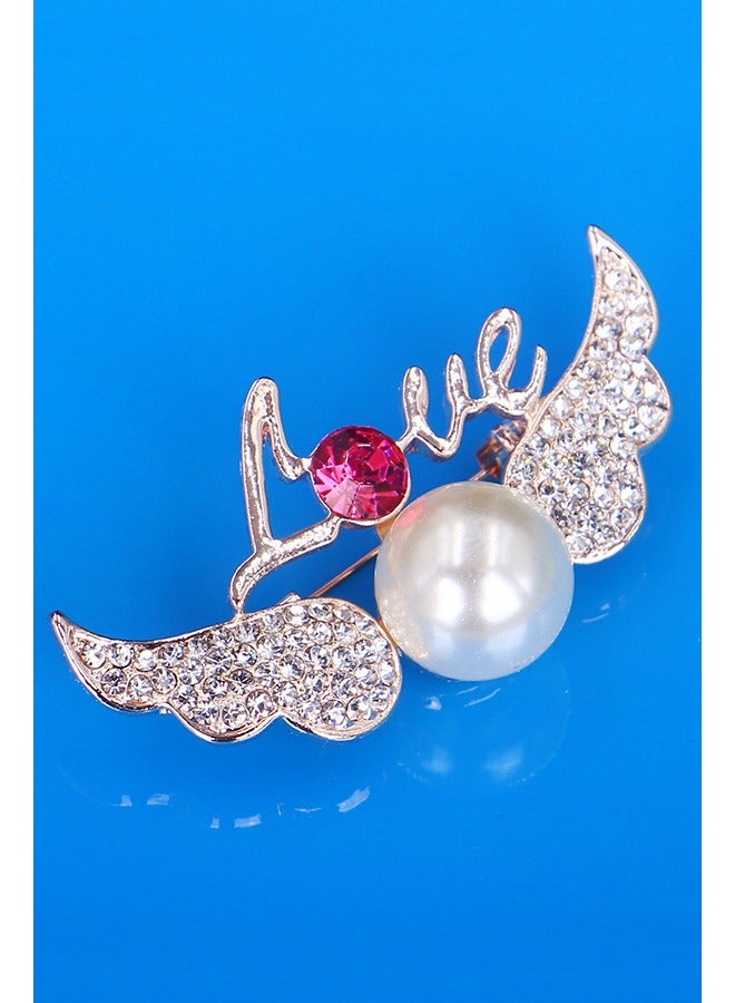 Rhinestone and pearl studded brooch - Image 2
