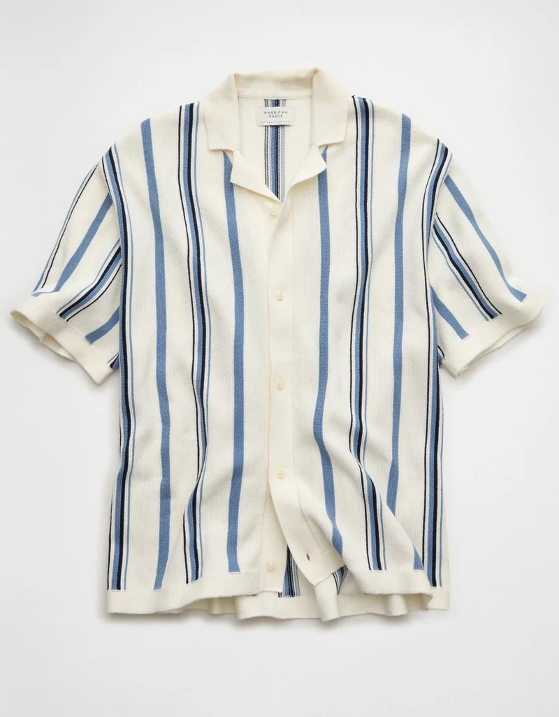 American Eagle  AE Striped Button-Up Sweater Polo for Men | Best Price UAE