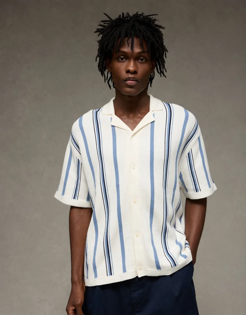 American Eagle  AE Striped Button-Up Sweater Polo for Men | Best Price UAE