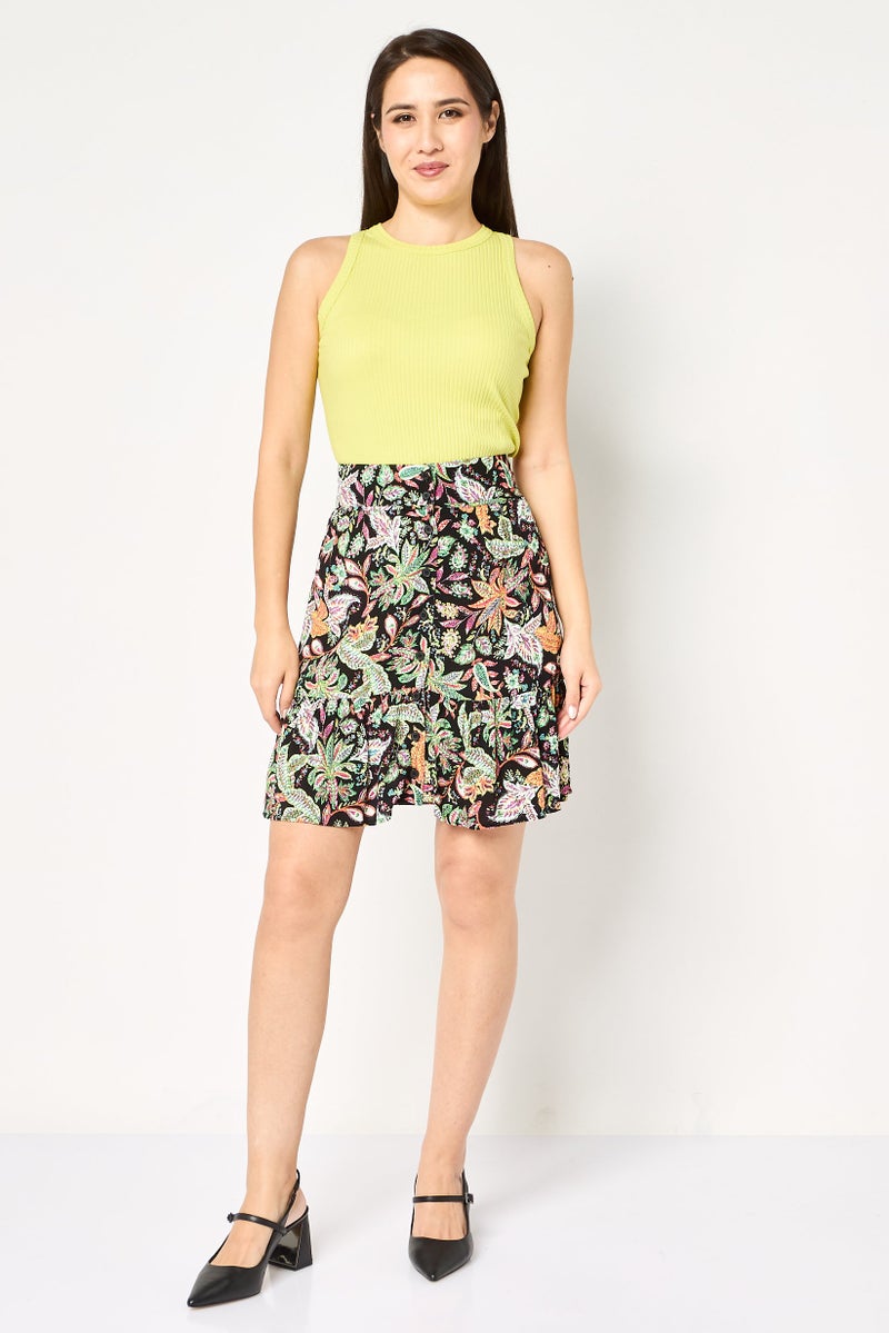 promod Women Floral Print Mini Skirt, Multicolor - Image 2