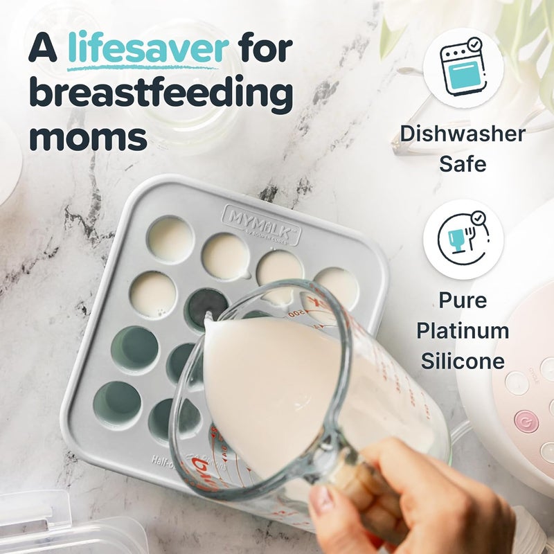 Souper Cubes MyMilk Baby Food Freezer Tray With Lid - 1/2 Oz Silicone Breast Milk Freezer Tray - Perfect Storage Container for Baby Food, Purees, and Breast Milk - Gray - Image 4