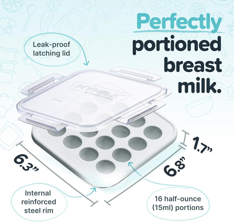 Souper Cubes MyMilk Baby Food Freezer Tray With Lid - 1/2 Oz Silicone Breast Milk Freezer Tray - Perfect Storage Container for Baby Food, Purees, and Breast Milk - Gray - Image 2