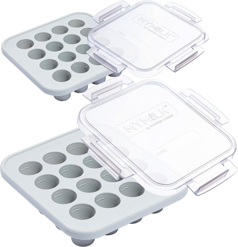 Souper Cubes MyMilk Baby Food Freezer Tray With Lid - 1/2 Oz Silicone Breast Milk Freezer Tray - Perfect Storage Container for Baby Food, Purees, and Breast Milk - Gray - Image 1