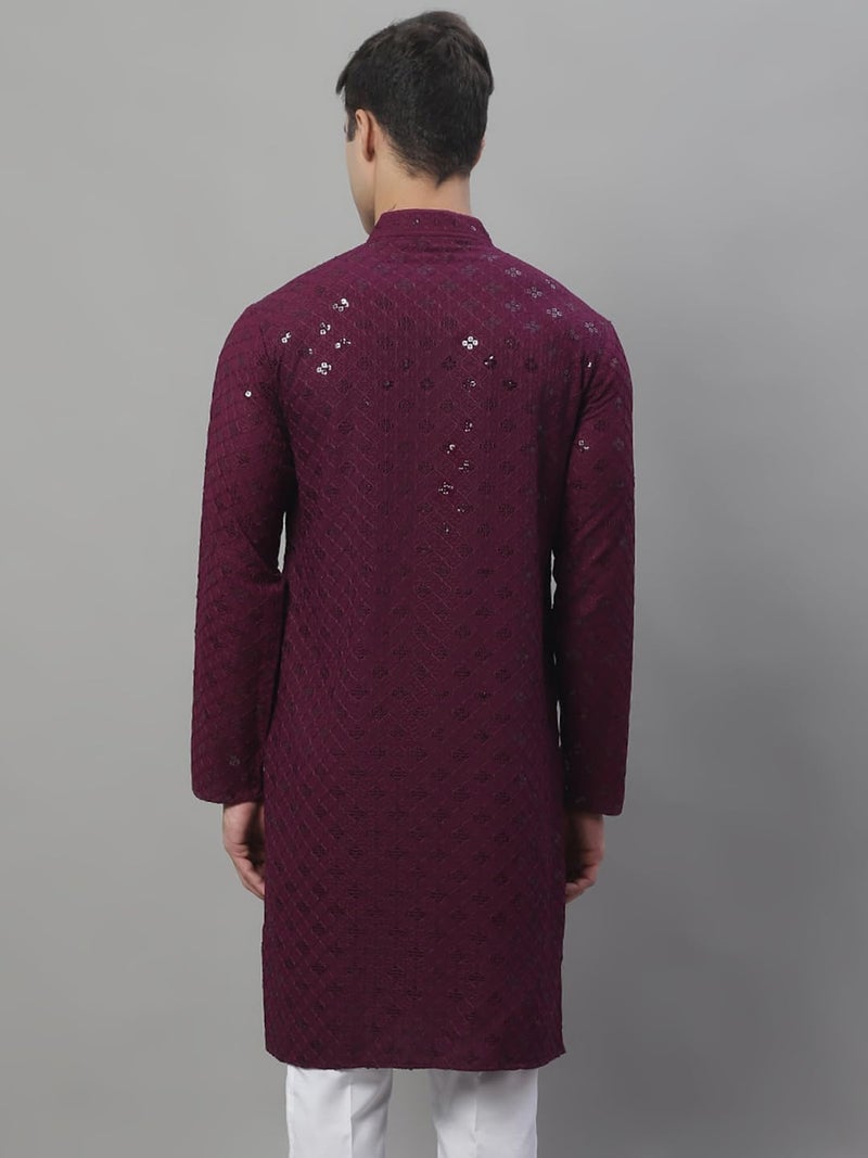 Jompers Men's Chikankari Embroidered and Sequence Kurtas Only (Purple, XL) - Image 2