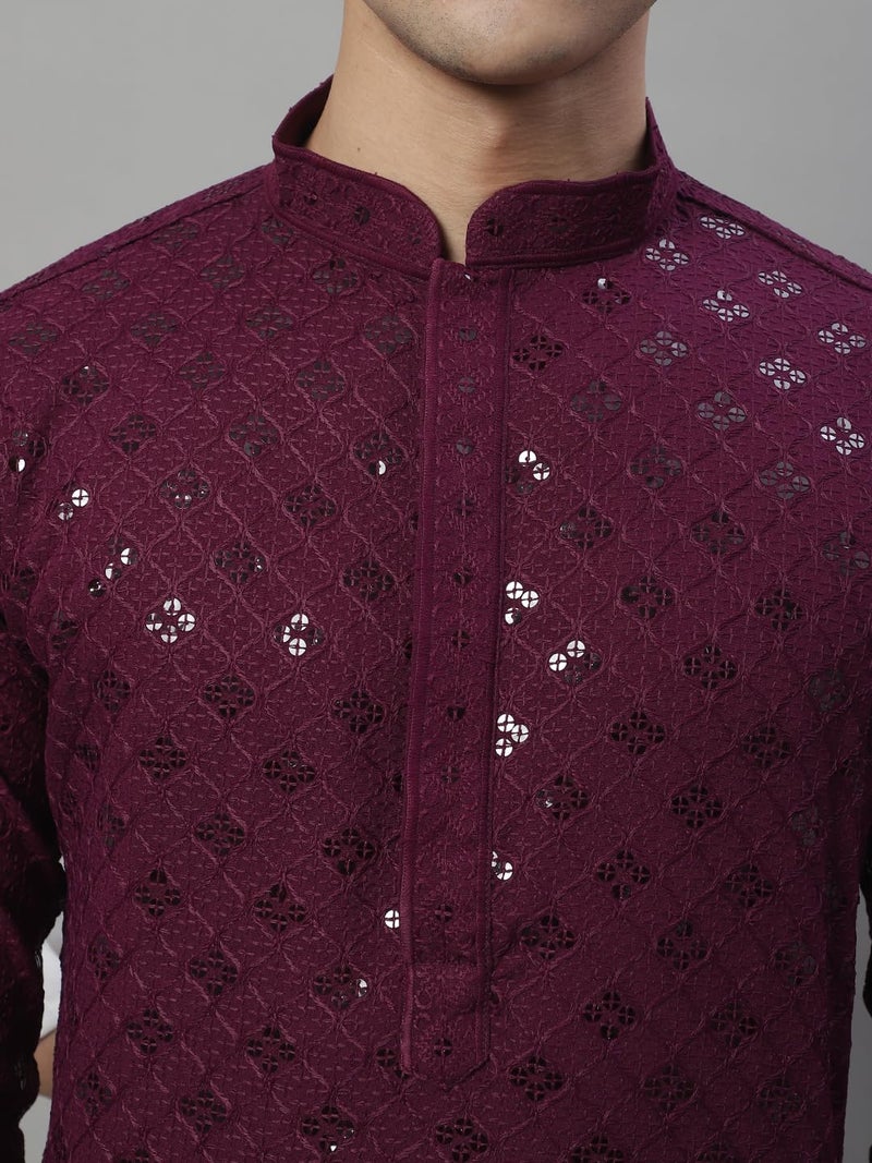 Jompers Men's Chikankari Embroidered and Sequence Kurtas Only (Purple, XL) - Image 5