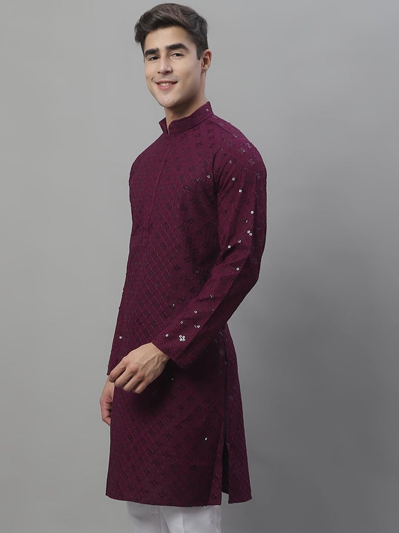 Jompers Men's Chikankari Embroidered and Sequence Kurtas Only (Purple, XL) - Image 3