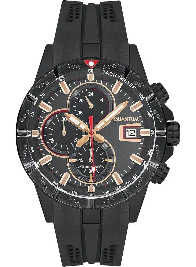 Quantum Men's Quartz Movement Watch, Chronograph Display and Silicone Strap - HNG893.851, Black