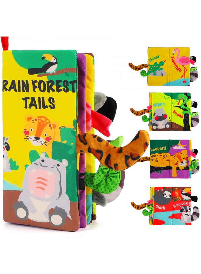 beiens Baby Books Toys, Touch and Feel Crinkle Cloth Books for Babies, Infants & Toddler, Early Development Interactive Car & Stroller Soft Toys for Boys & Girls (Rainforest Tails-1 Book) - Image 1