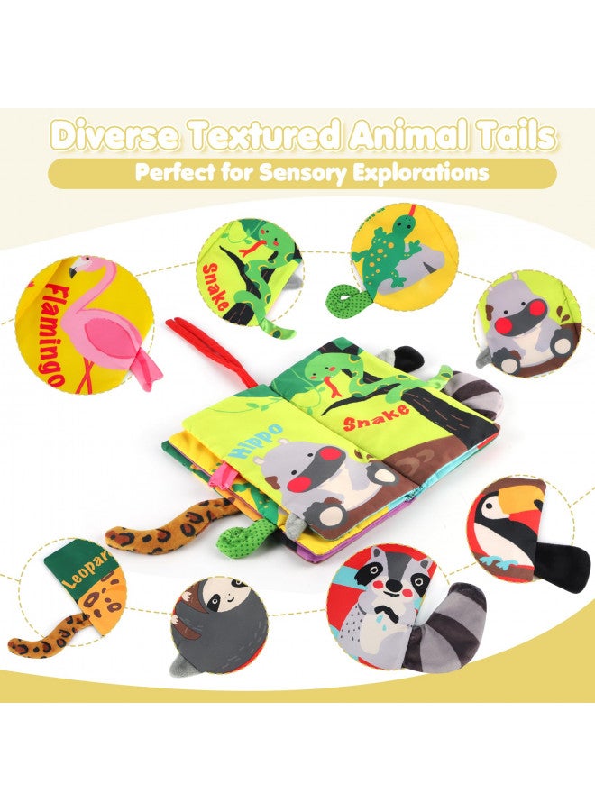 beiens Baby Books Toys, Touch and Feel Crinkle Cloth Books for Babies, Infants & Toddler, Early Development Interactive Car & Stroller Soft Toys for Boys & Girls (Rainforest Tails-1 Book) - Image 2