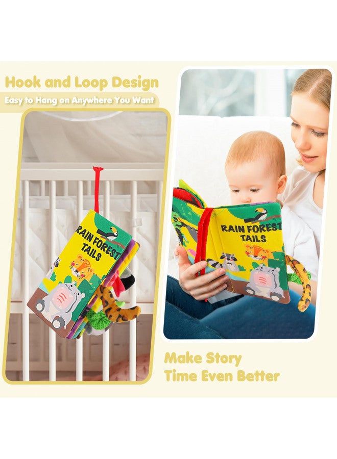 beiens Baby Books Toys, Touch and Feel Crinkle Cloth Books for Babies, Infants & Toddler, Early Development Interactive Car & Stroller Soft Toys for Boys & Girls (Rainforest Tails-1 Book) - Image 4