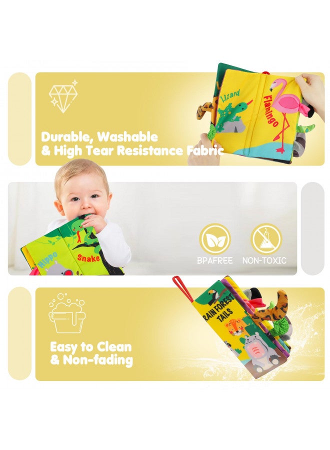 beiens Baby Books Toys, Touch and Feel Crinkle Cloth Books for Babies, Infants & Toddler, Early Development Interactive Car & Stroller Soft Toys for Boys & Girls (Rainforest Tails-1 Book) - Image 3