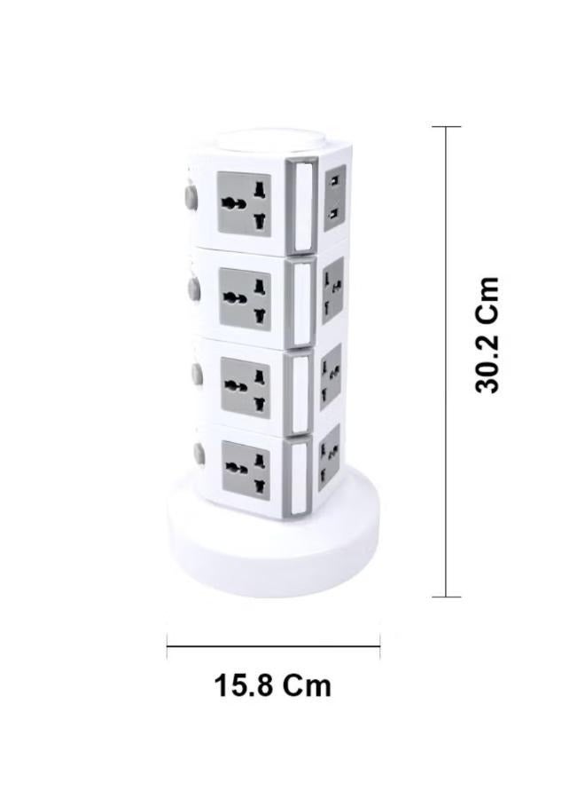 MODI 4 Layer Universal Vertical Multi Socket Tower Extension Outlet with USB Ports 2.5M Cord and UK-Plug Power Strip - Image 2