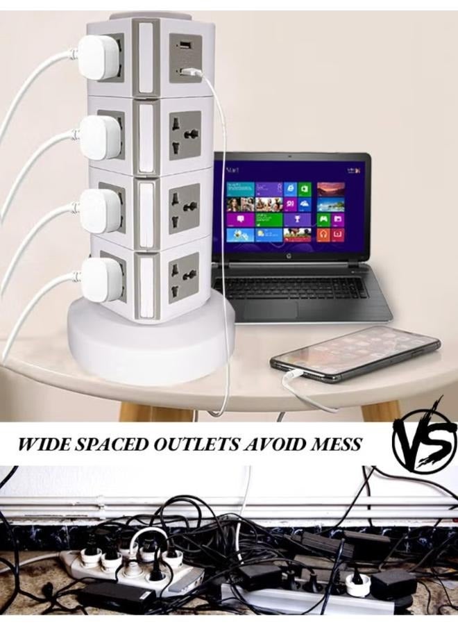 MODI 4 Layer Universal Vertical Multi Socket Tower Extension Outlet with USB Ports 2.5M Cord and UK-Plug Power Strip - Image 4