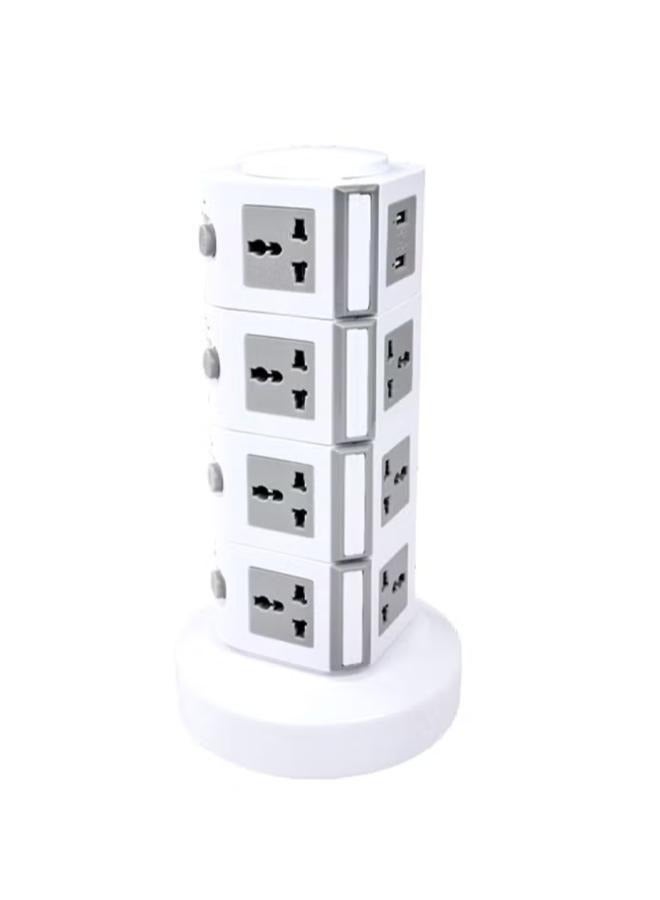 MODI 4 Layer Universal Vertical Multi Socket Tower Extension Outlet with USB Ports 2.5M Cord and UK-Plug Power Strip - Image 1
