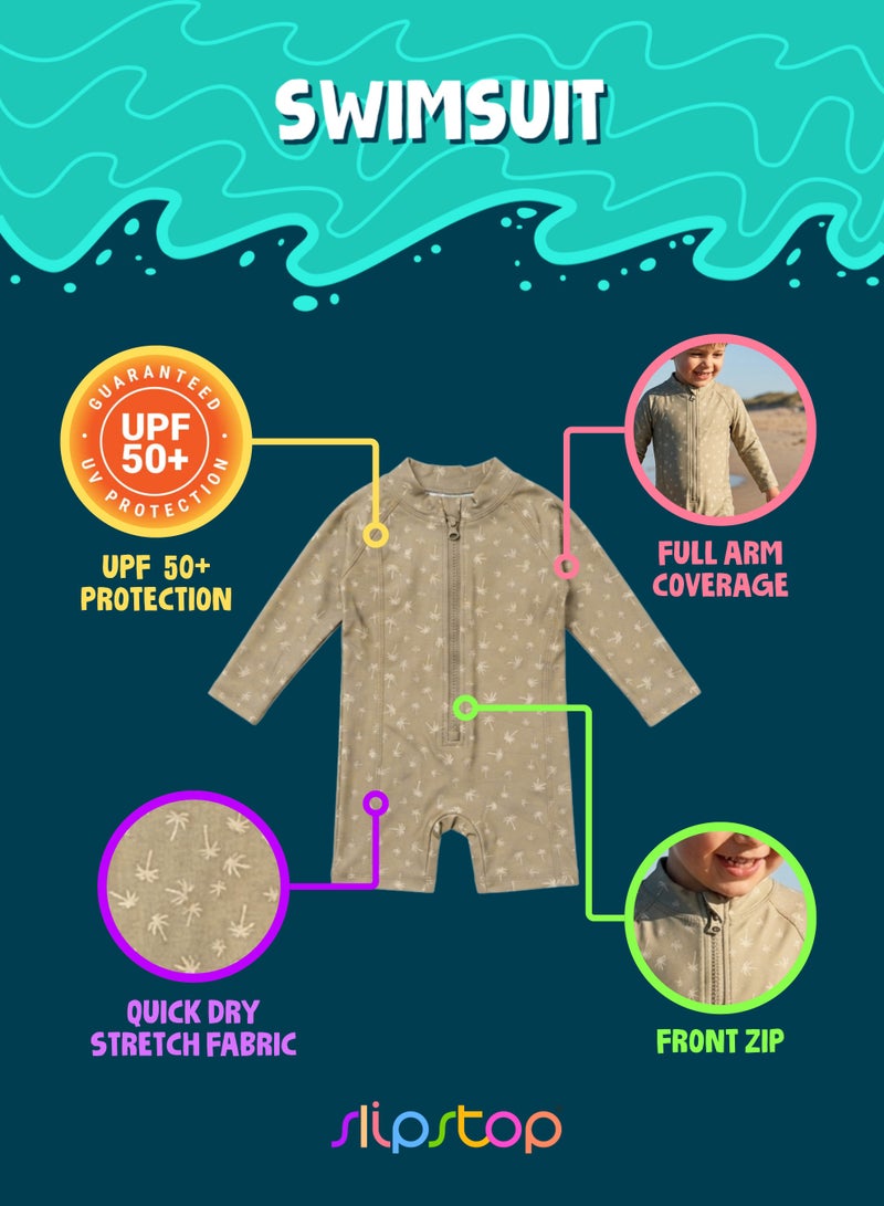 Slipstop Palm Sand Baby Boys One Piece Full Print Swimsuit - Quick Dry UV Sun Protection Swimwear - Image 4
