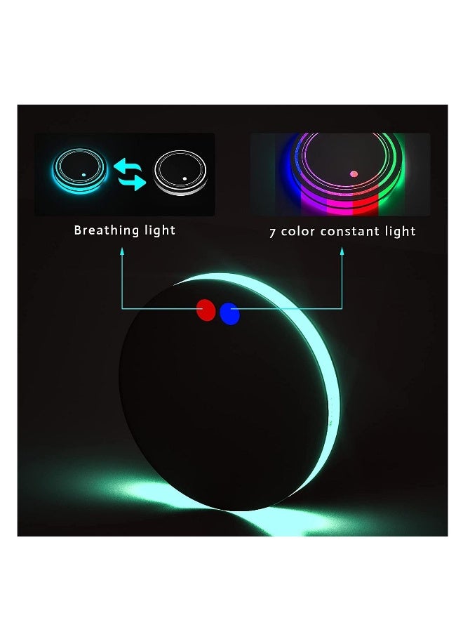 Loquat Universal Vehicle Light Up LED Cup Holder Lights Insert Coaster Ring for Two on Control, Seven Color Variations Mat Luminescent Cup Pad Atmosphere Lamp Decoration Light 2Pcs - Image 1