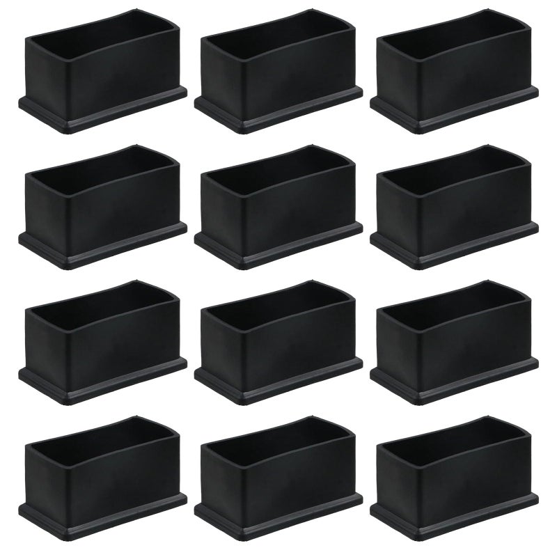 غطاء أرجل الأثاث من جيزاتيس 12 قطعة 2 × 1 مطاطي لحماية الأرضيات الخشبية بسمك مزدوج أسود PVC مستطيل