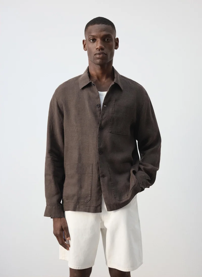 Regular-Fit 100% Linen Shirt With Pockets