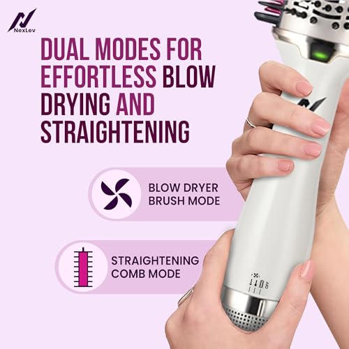 NexLev IONIC Volumizer + Straightening Brush| 1200 W| Ceramic Tourmaline Coating| Hot Air Brush| Large Barrel| Ionic Technology| Dual bristles for drying, volumizing & straightening | 360° vents| V-02 - Image 4