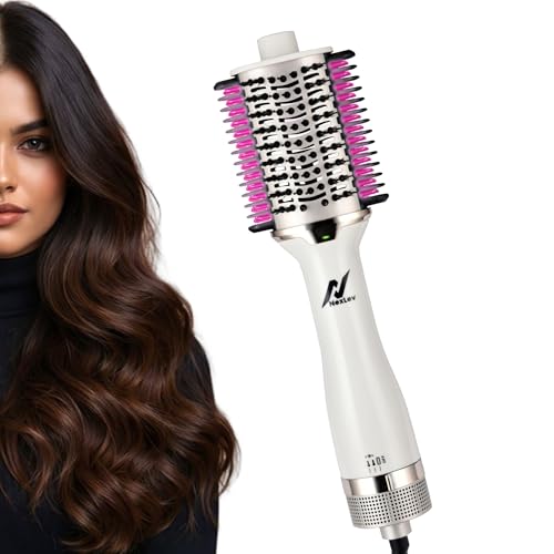 NexLev IONIC Volumizer + Straightening Brush| 1200 W| Ceramic Tourmaline Coating| Hot Air Brush| Large Barrel| Ionic Technology| Dual bristles for drying, volumizing & straightening | 360° vents| V-02 - Image 1