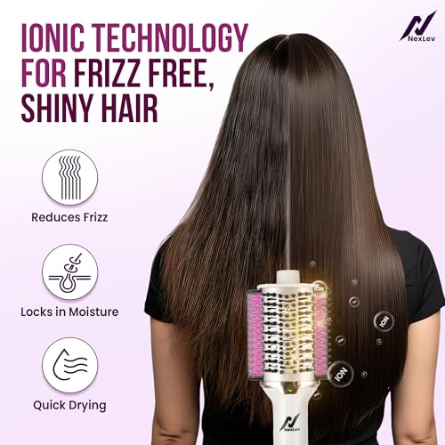 NexLev IONIC Volumizer + Straightening Brush| 1200 W| Ceramic Tourmaline Coating| Hot Air Brush| Large Barrel| Ionic Technology| Dual bristles for drying, volumizing & straightening | 360° vents| V-02 - Image 5
