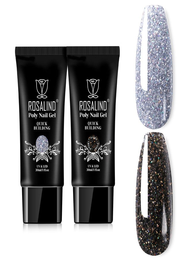 Rosalind جل تمديد روزاليند اللامع الأسود والفضي، 2 قطعة 1 أونصة/30 مل مجموعة جل الأظافر اللامع الأسود والفضي جل البناء جل الماس لفن الأظافر، أنبوب جل الأظافر السميك يحتاج إلى مصباح UV - Image 1