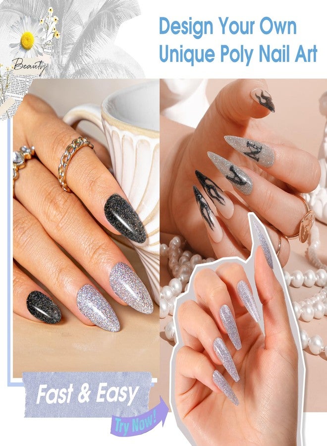 Rosalind جل تمديد روزاليند اللامع الأسود والفضي، 2 قطعة 1 أونصة/30 مل مجموعة جل الأظافر اللامع الأسود والفضي جل البناء جل الماس لفن الأظافر، أنبوب جل الأظافر السميك يحتاج إلى مصباح UV - Image 5