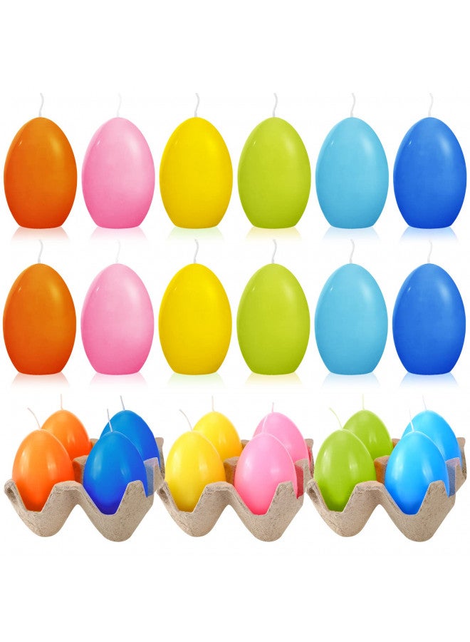 Jutom 12 قطعة شموع بيض عيد الفصح من شمع الصويا، شموع عيد الفصح الملونة، هدية عيد فصح سعيدة، شمعة بيض غير معطرة، شمعة على شكل بيضة للديكور المنزلي، 6 ألوان - Image 1